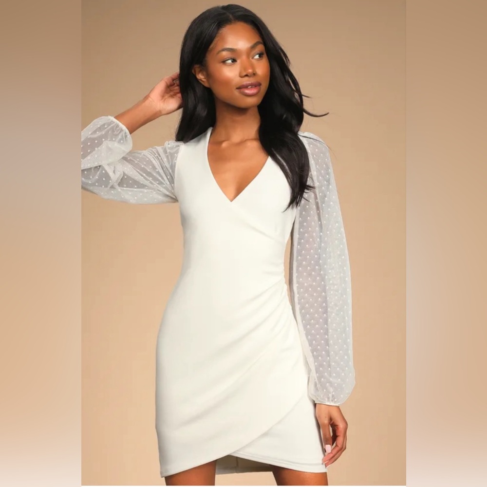 NWT Lulu’s Love That Lasts Forever Ivory Balloon Sleeve Bodycon Dress Size M